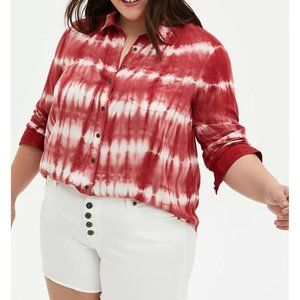 Red Tie-Dye Button-Up Women's Top